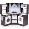 Costway Wooden Kids Play Corner Kitchen with Realistic Lights & Sounds Lighted Range Hood Brown/Grey